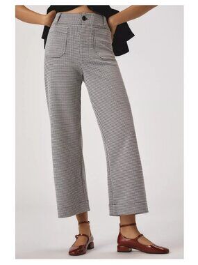 Anthropologie Maeve The Colette Houndstooth Crop Wide-Leg Pants Black White 27